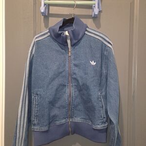 adidas Blue Jean Jacket with White Stripes